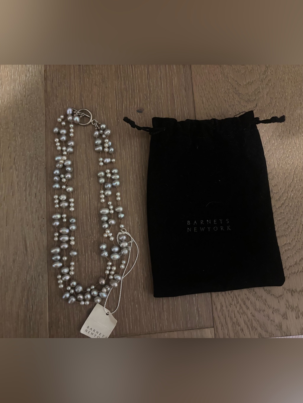 Barneys New York 4 Strand Gray White Freshwater Pearl Necklace 15.5” $650 Rt
